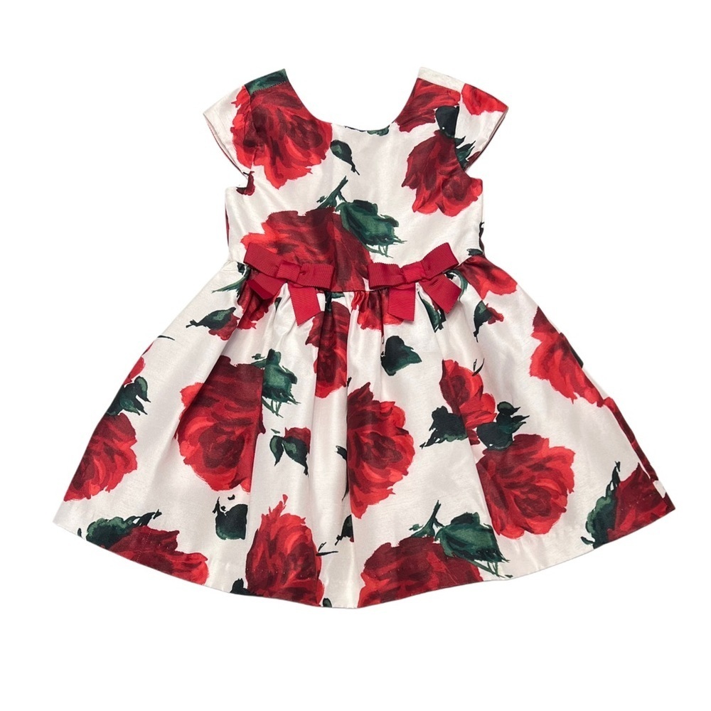 Gymboree Red Rose Floral Kids Formal Dress with Bow Accents | Girls 2T